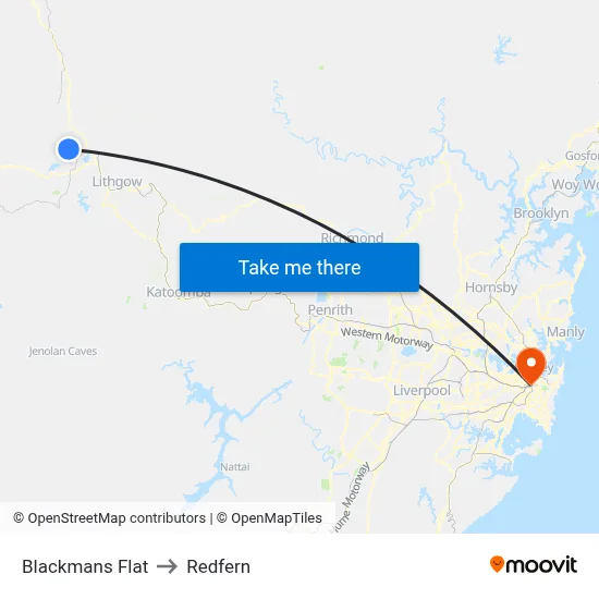 Blackmans Flat to Redfern map