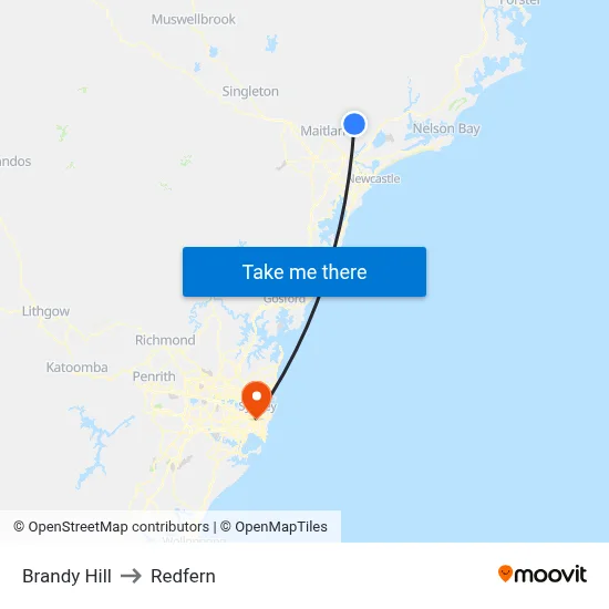 Brandy Hill to Redfern map