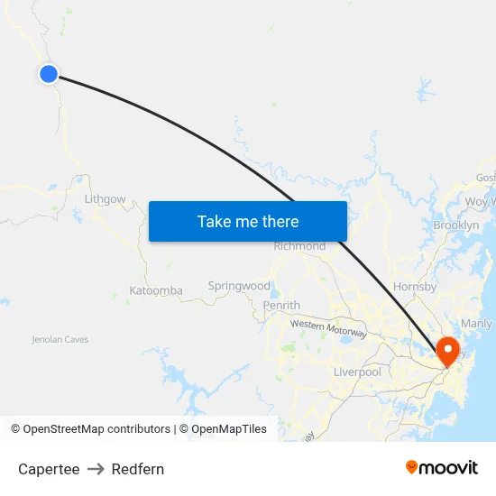 Capertee to Redfern map