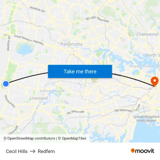 Cecil Hills to Redfern map