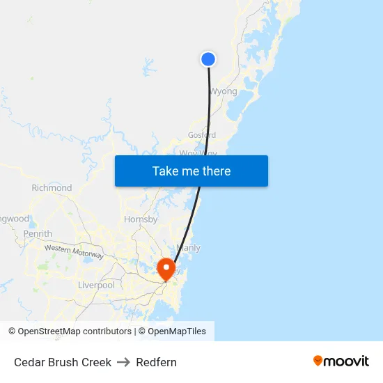 Cedar Brush Creek to Redfern map