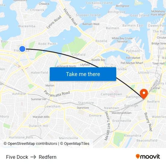 Five Dock to Redfern map