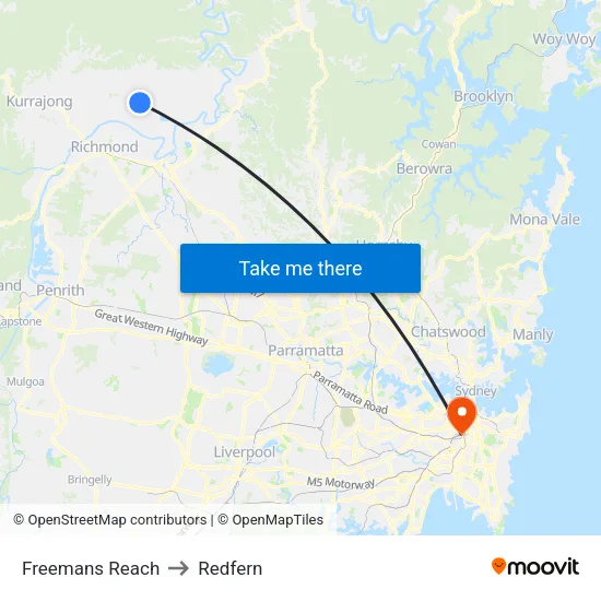 Freemans Reach to Redfern map