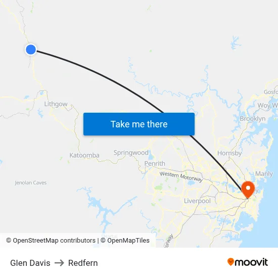 Glen Davis to Redfern map