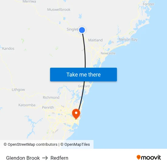 Glendon Brook to Redfern map