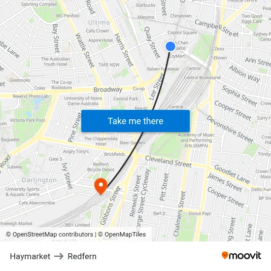 Haymarket to Redfern map