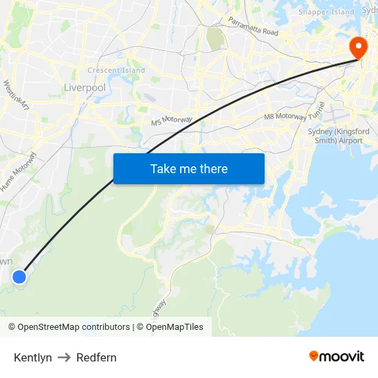 Kentlyn to Redfern map