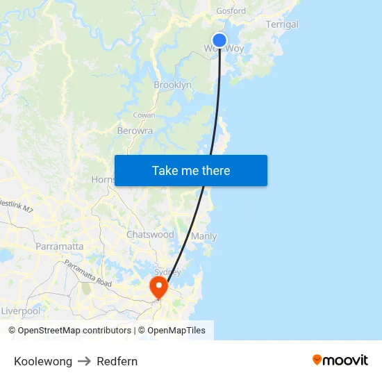 Koolewong to Redfern map