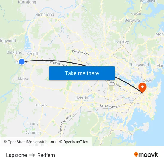 Lapstone to Redfern map