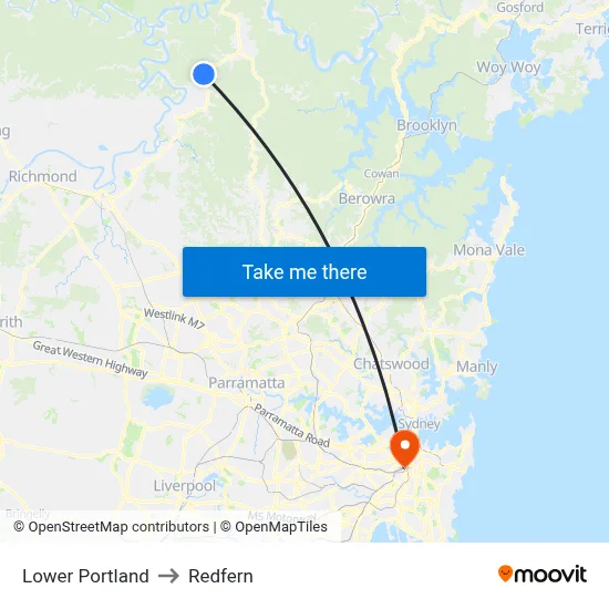 Lower Portland to Redfern map