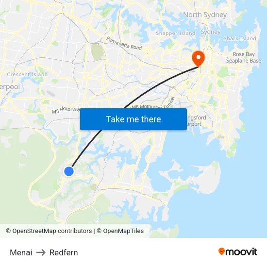 Menai to Redfern map