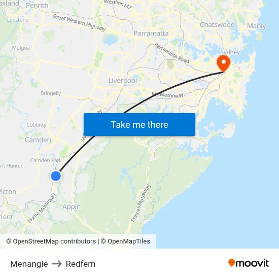 Menangle to Redfern map