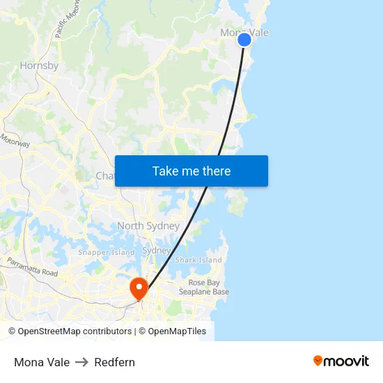 Mona Vale to Redfern map