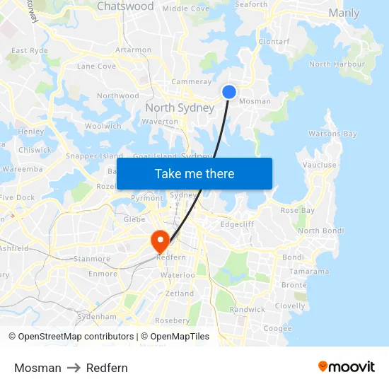 Mosman to Redfern map