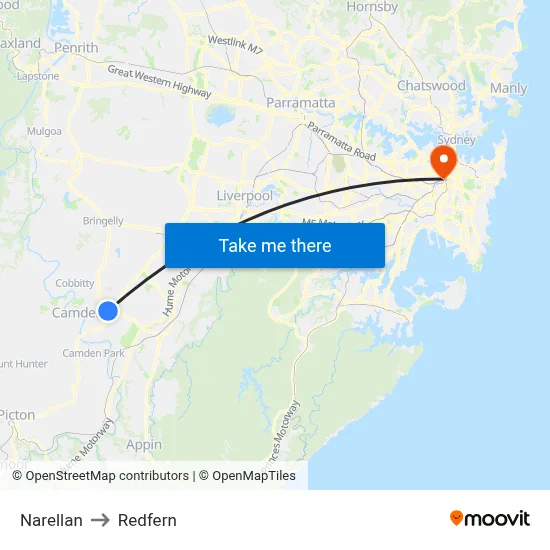 Narellan to Redfern map