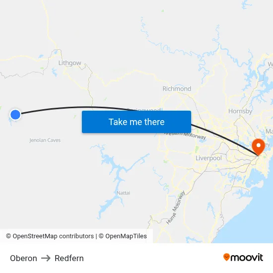 Oberon to Redfern map