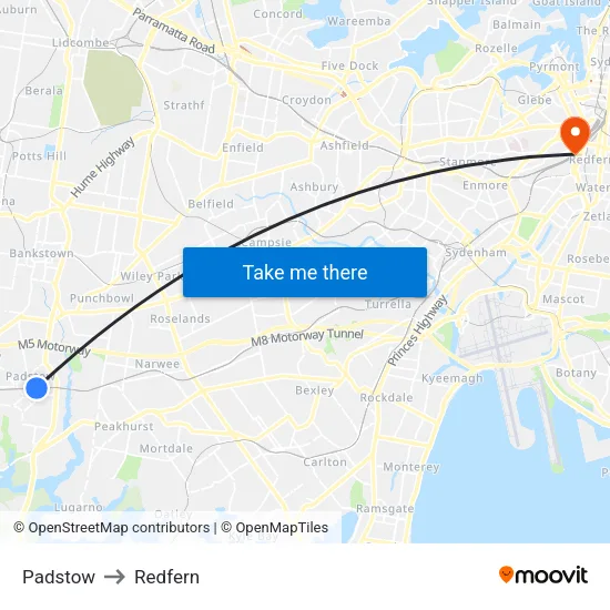 Padstow to Redfern map