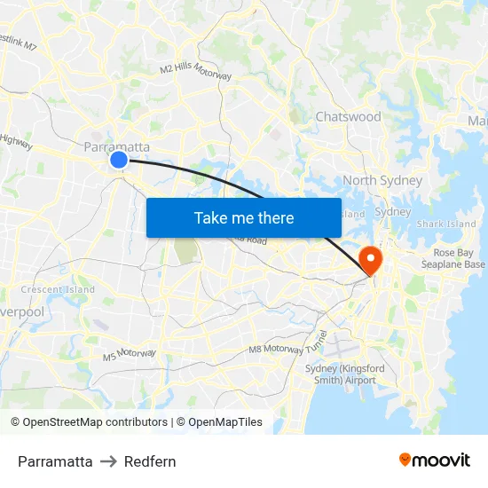 Parramatta to Redfern map