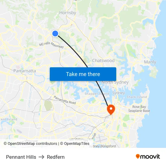Pennant Hills to Redfern map