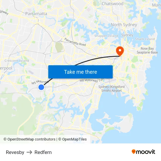 Revesby to Redfern map