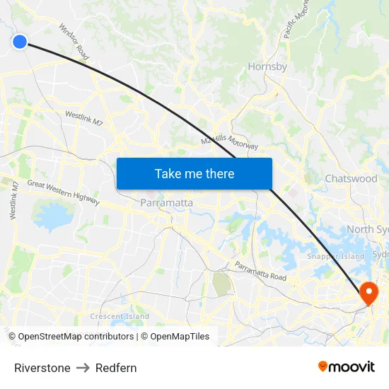Riverstone to Redfern map