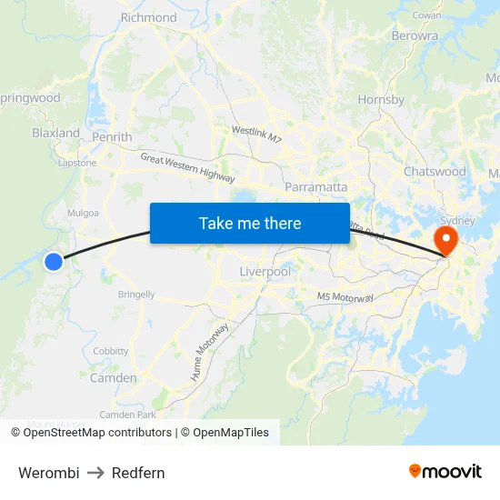 Werombi to Redfern map