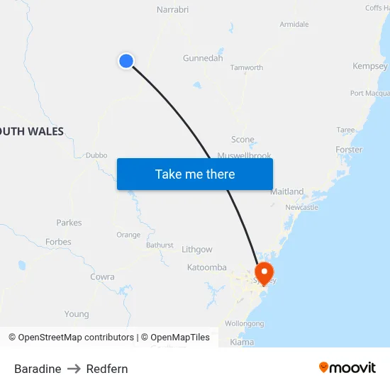 Baradine to Redfern map
