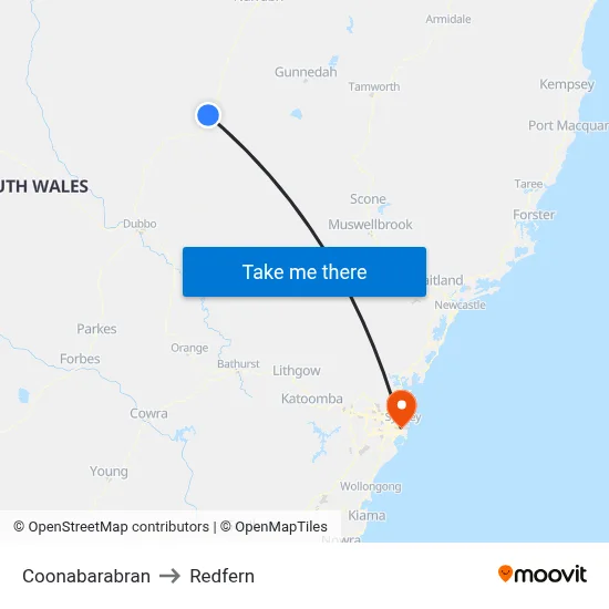 Coonabarabran to Redfern map