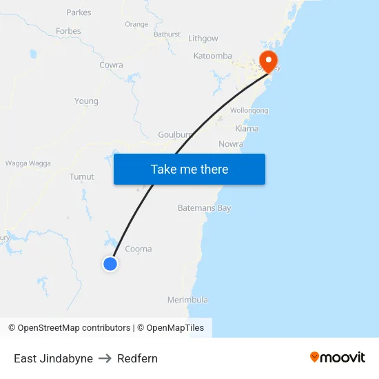 East Jindabyne to Redfern map