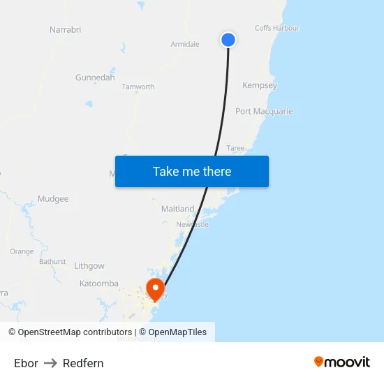 Ebor to Redfern map