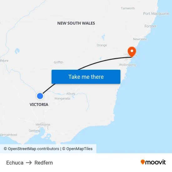 Echuca to Redfern map