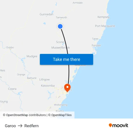 Garoo to Redfern map