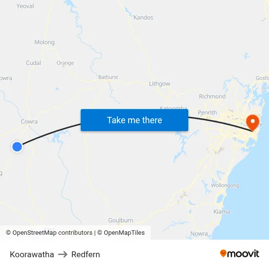 Koorawatha to Redfern map