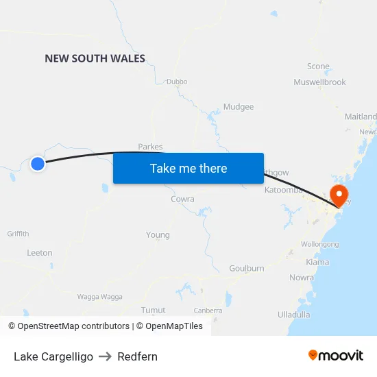 Lake Cargelligo to Redfern map