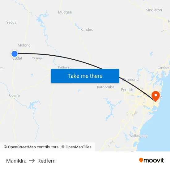 Manildra to Redfern map
