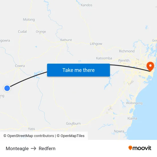 Monteagle to Redfern map