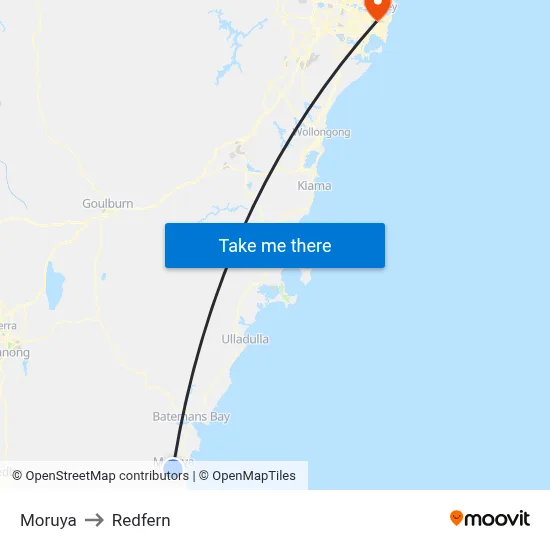 Moruya to Redfern map