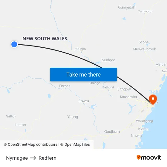 Nymagee to Redfern map