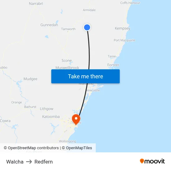 Walcha to Redfern map