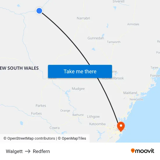 Walgett to Redfern map