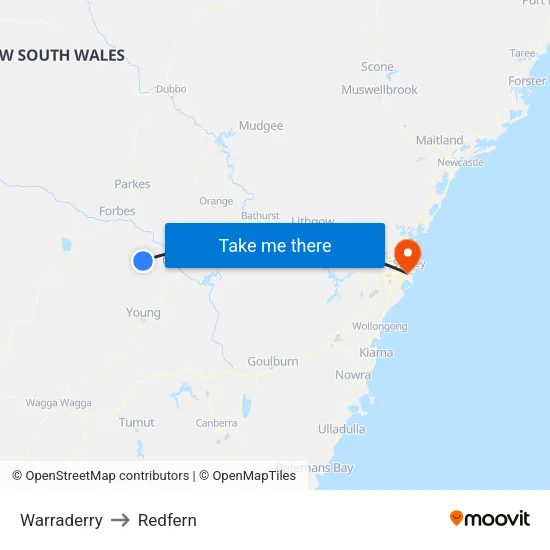 Warraderry to Redfern map