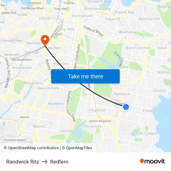 Randwick Ritz to Redfern map