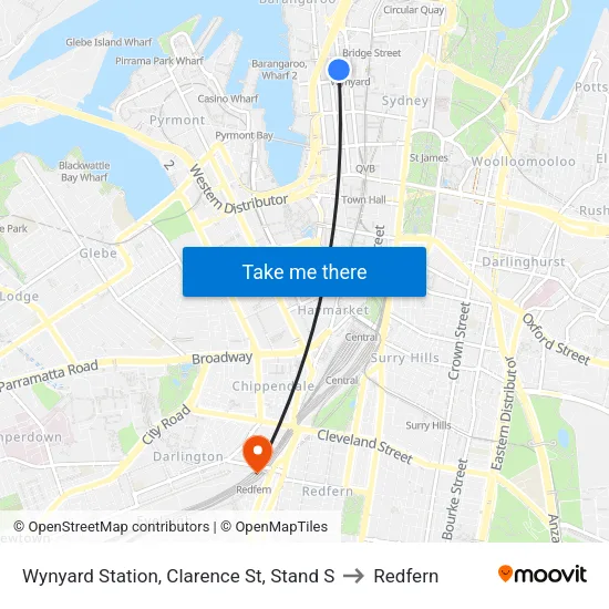 Wynyard Station, Clarence St, Stand S to Redfern map