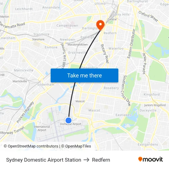 Sydney Domestic Airport Station to Redfern map