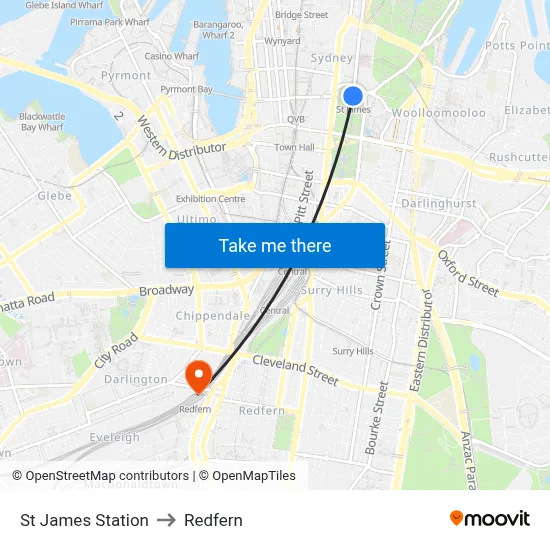 St James Station to Redfern map