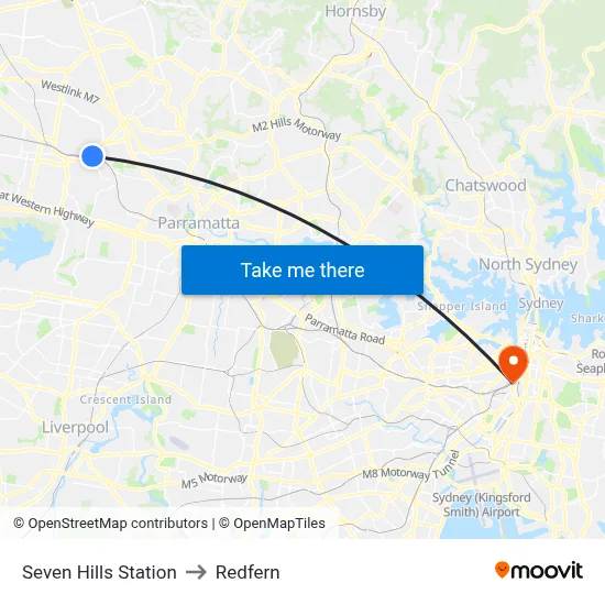 Seven Hills Station to Redfern map