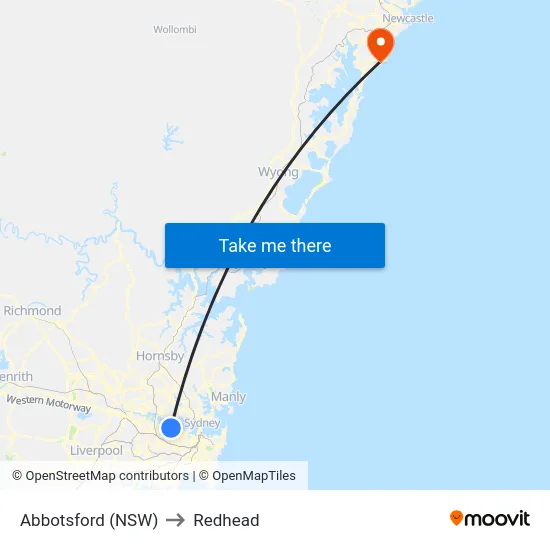 Abbotsford (NSW) to Redhead map