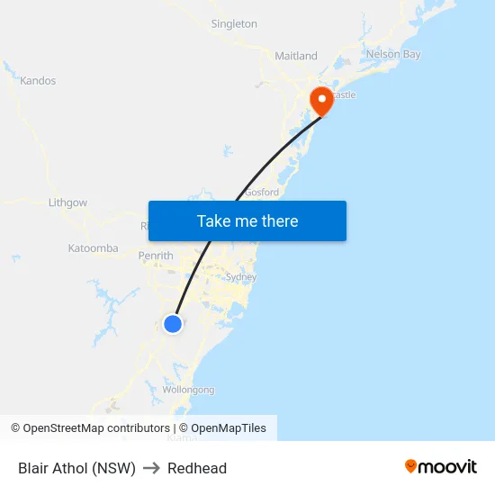 Blair Athol (NSW) to Redhead map