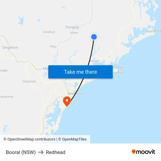 Booral (NSW) to Redhead map