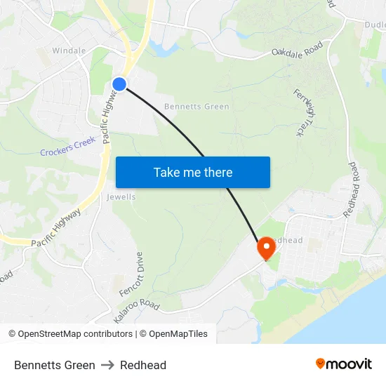 Bennetts Green to Redhead map
